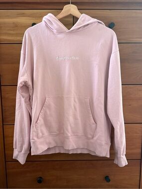 Seek Discomfort Pastel Pink 'Love Over Fear' Embroidered Hoodie Size M